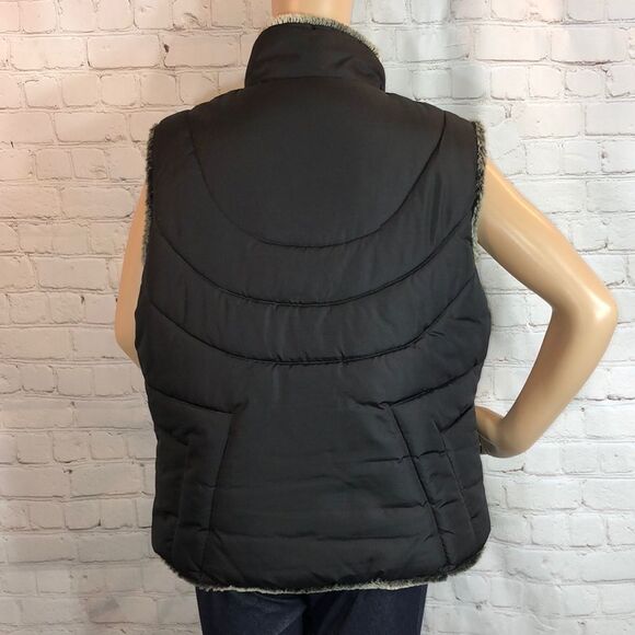 ZLC Collections Black Reversible Puffer Vest Faux Fur Large L - Picture 5 of 8